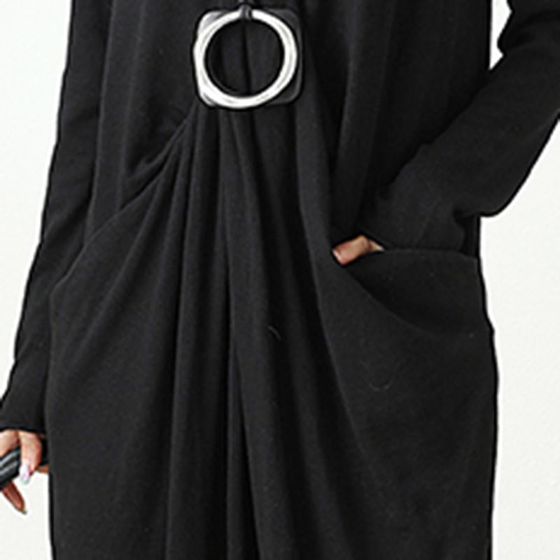 Autumn Knitted Black Long Dress For Women