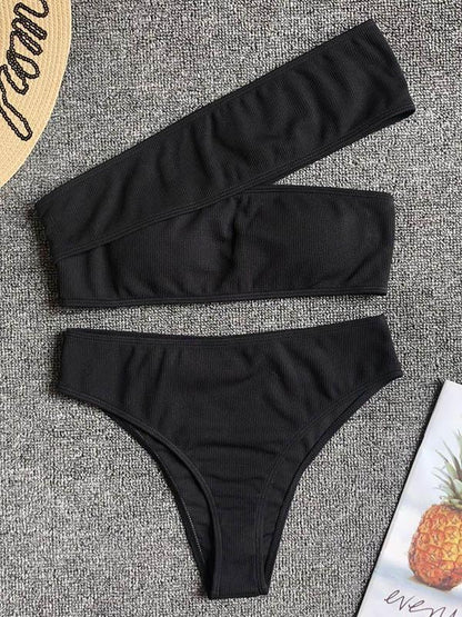 Cropped Solid One Shoulder Empire Bikinis Swimwear