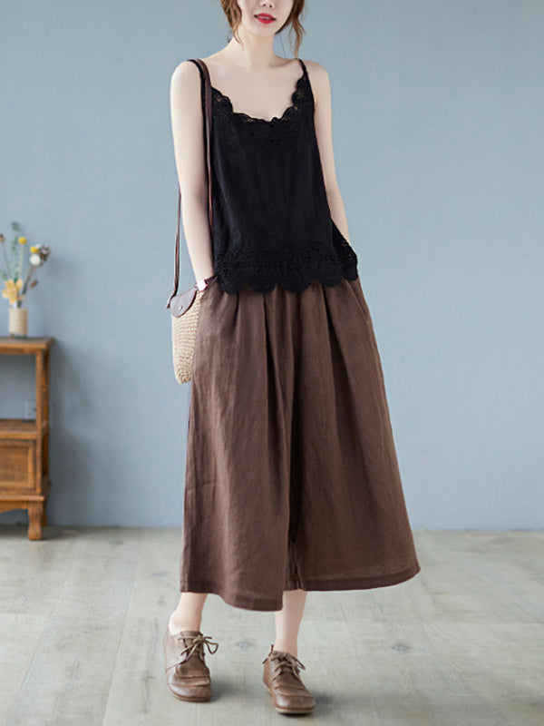 Original Solid Sleeveless Lace&Hollow V-Neck Vest