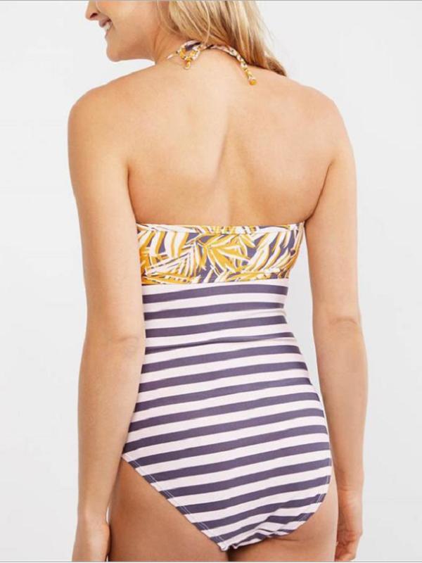 Spaghetti-Neck Striped &Printing One-Piece Maternity Swimwear