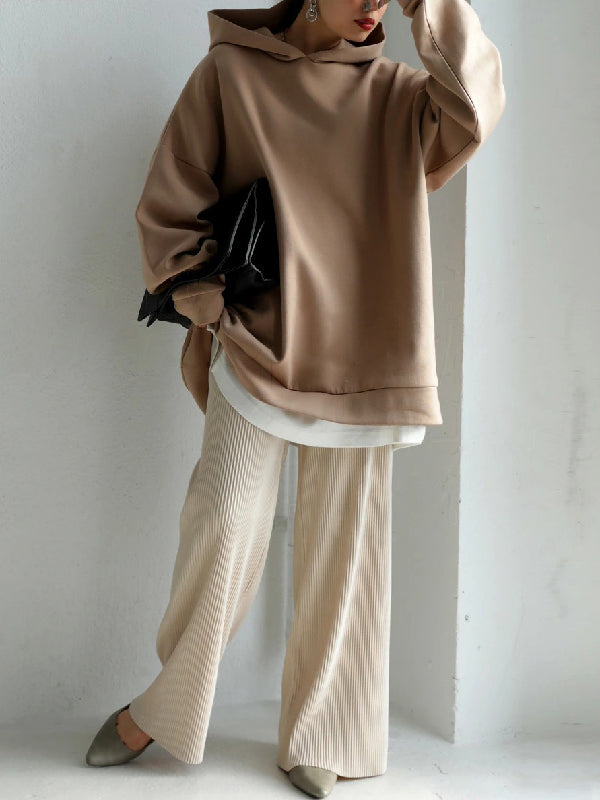 Urban Loose Solid Color Split-Back Long Sleeves Hoodies