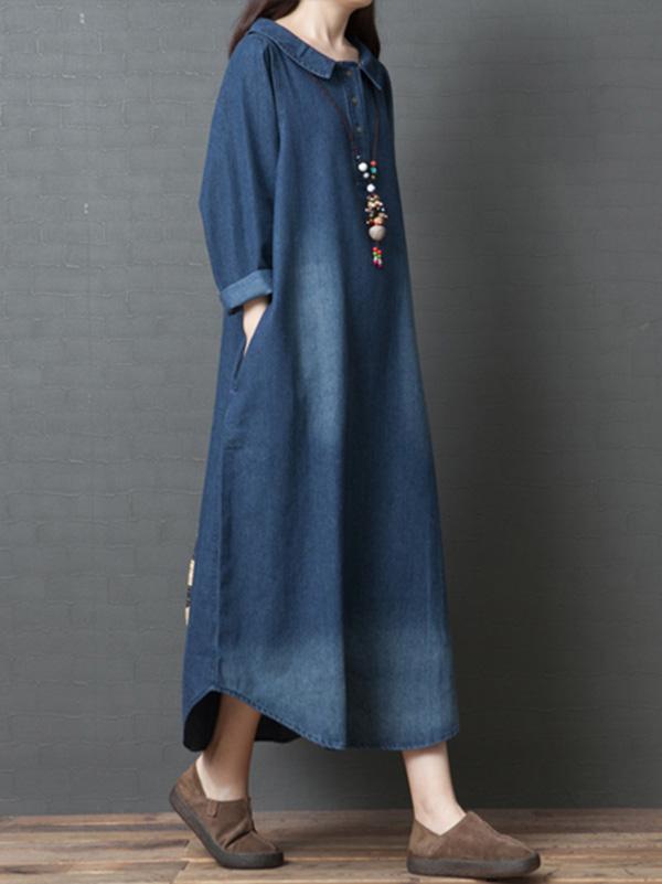 Plus Size Loose Denim Shirt Maxi Dresses