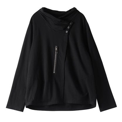 Buykud Solid Color Casual Zipper Long Sleeve Blouse
