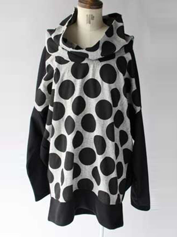 Original Loose Polka-Dot Split-Joint Heaps Collar Long Sleeves T-Shirt Tops