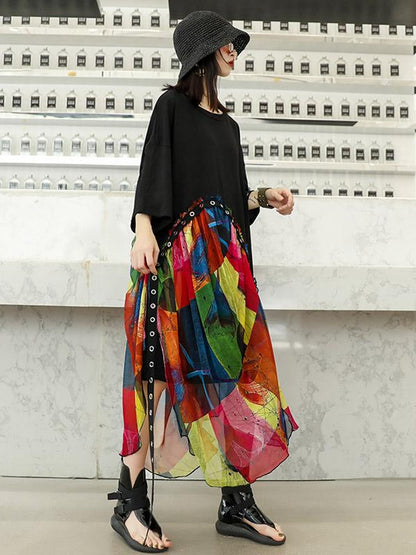 Summer Chiffon  Oversize Printed Split-joint Dress
