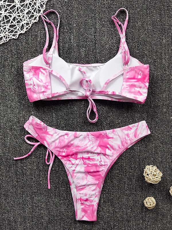 Tie-Dyed Backless Bandage Split Bikini Swimsuit