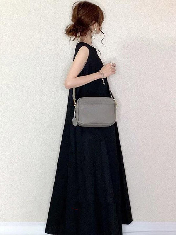 Simple Solid Color Round-Neck Sleeveless Midi Dress