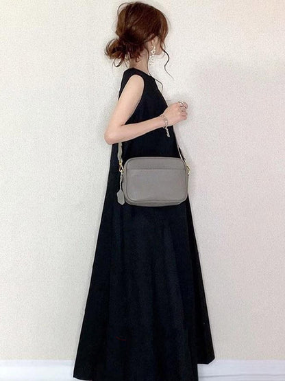Simple Solid Color Round-Neck Sleeveless Midi Dress