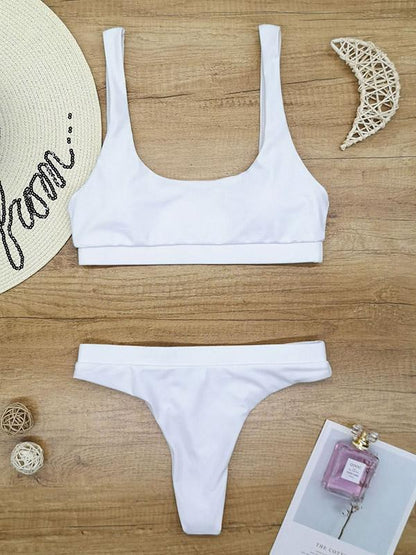 Solid Color Strapless High Waist Bikini Swimwear