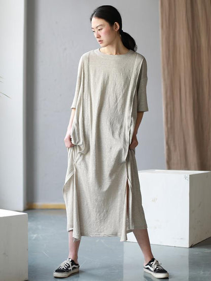 Simple Beige Split-joint Split-side Long Dress