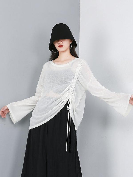 Ruffled See-through Sun-protection T-shirt