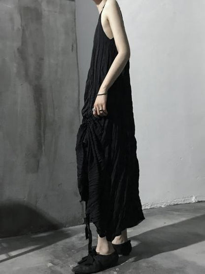 Simple Ruffled V-neck Sleeveless Long Dress