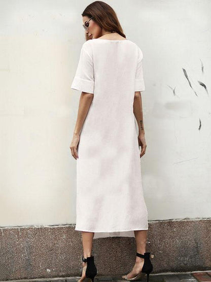 Simple Split-side V-neck Midi Dress