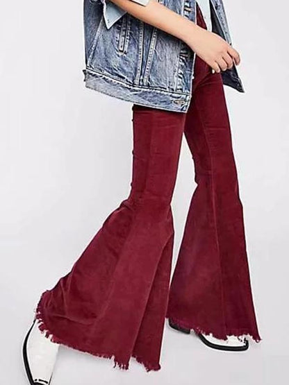 Solid Color Bell-bottom Pants