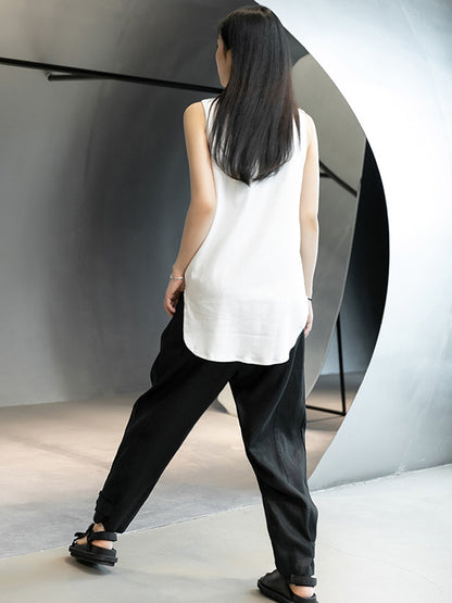 Casual Linen Solid Color Wide Leg Loose Pants