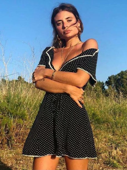Sexy Lapel Polka-Dot Mini Dress