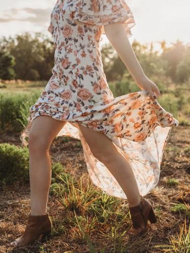 Floral Falbala Sleeves Maxi Dress