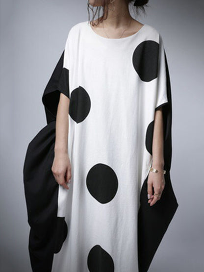 Original Loose Polka-Dot Round-Neck Batwing Sleeves Maxi Dress