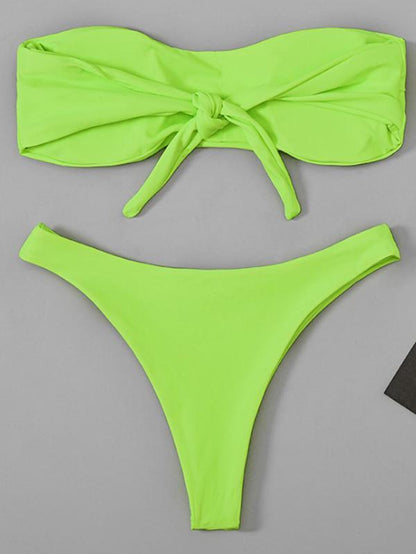 Solid Color Strapless Bandage Bikini Swimsuit