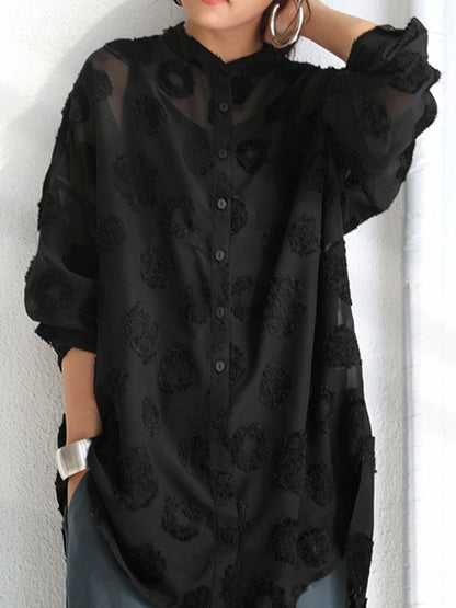 Stylish Buttoned Stand Collar Long Sleeves Blouse Tops