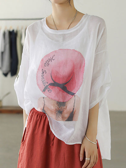 Casual Cartoon Printed Thin Half Sleeve T-Shirts Tops