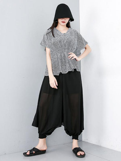 Striped Ruffled Asymmetric Shirt