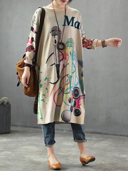 Loose Printed Knitting Sweater Dresses