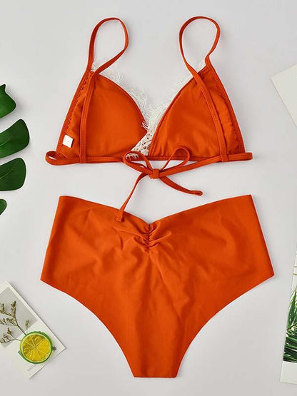 Triangles Lace Bandage Bikini Swimsuit