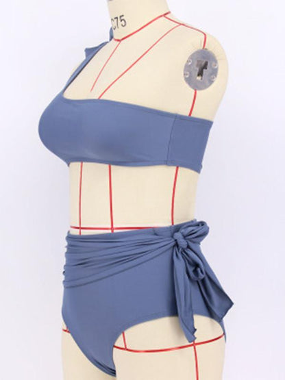 Gray Bandeau Single Shoulder Bikinis Swimwear
