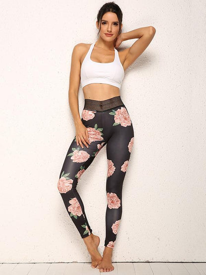 Flower Printed Lace Yoga Leggings