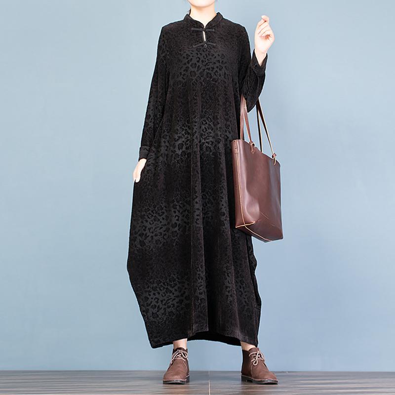 Buykud Retro Cocoon Shape Solid Color Loose Dress