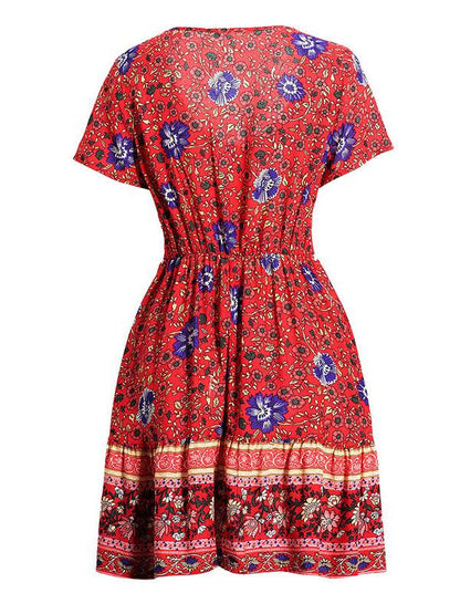 Sexy V-neck Printed Skirt Mini Dresses