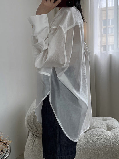 Casual See-Through Sun Protection Lapel Long Sleeves Blouses