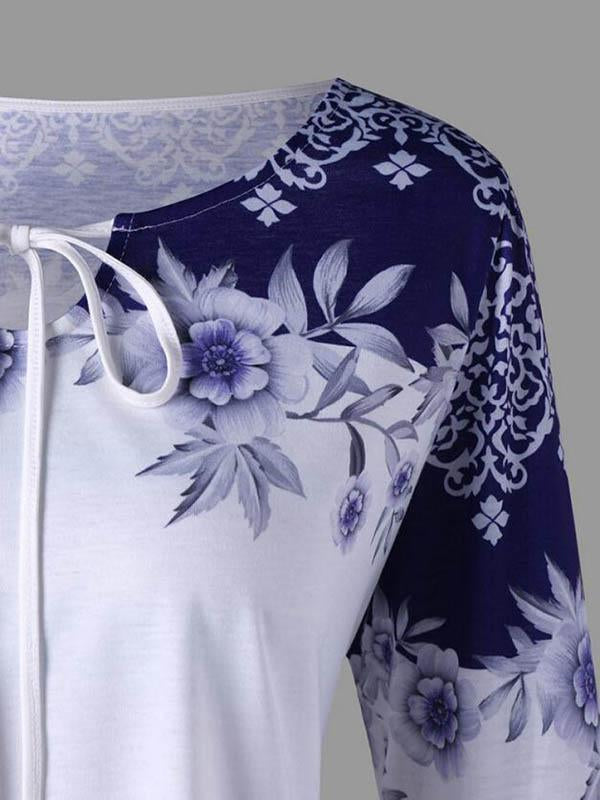 Puff Sleeves Printed A-Line  Blouses&Shirts Tops