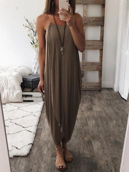 Simple 5 Colors Spaghetti-neck Maxi Dress