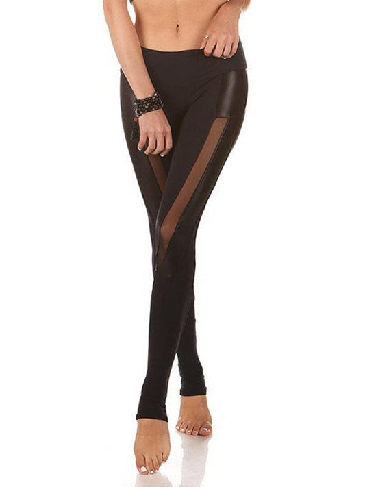 Mesh Split-joint PU Leather Sports Legging