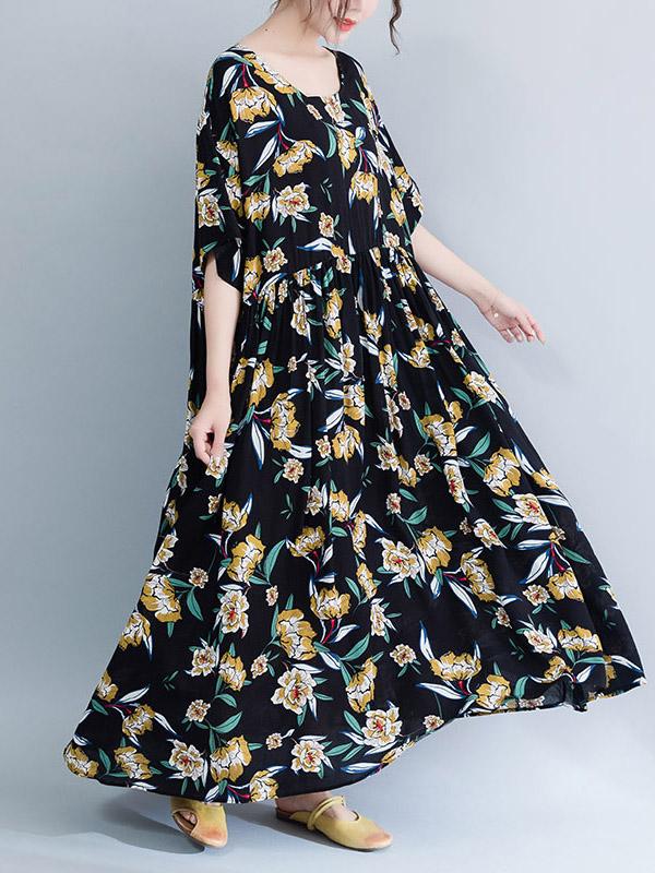 Loose Plus Size Floral Maxi Dresses
