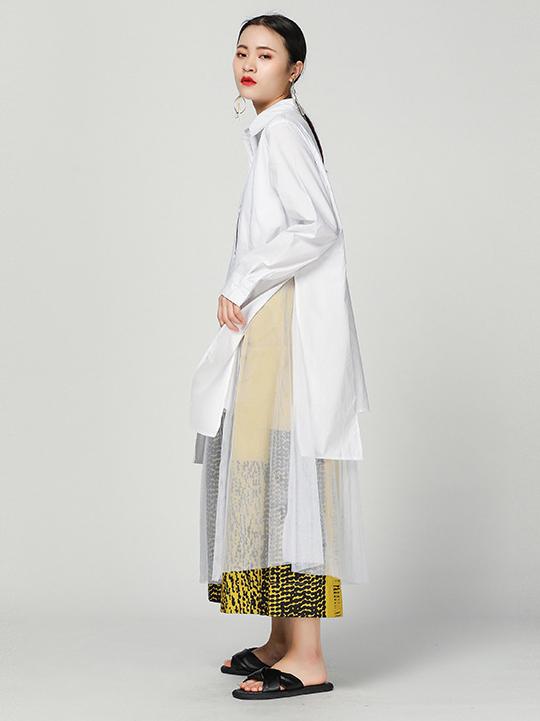 Cropped Split-joint Split-front Lapel Long Blouse