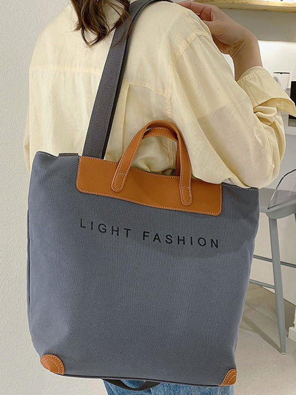 Casual Contrast Color Canvas Tote Bag