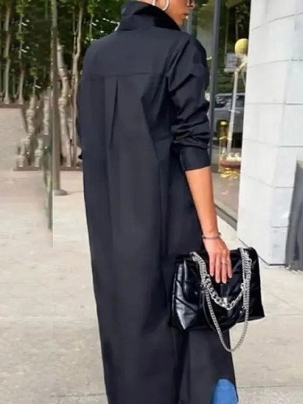 Simple Loose Solid Color Long Sleeves Maxi Dress Shirt Dress