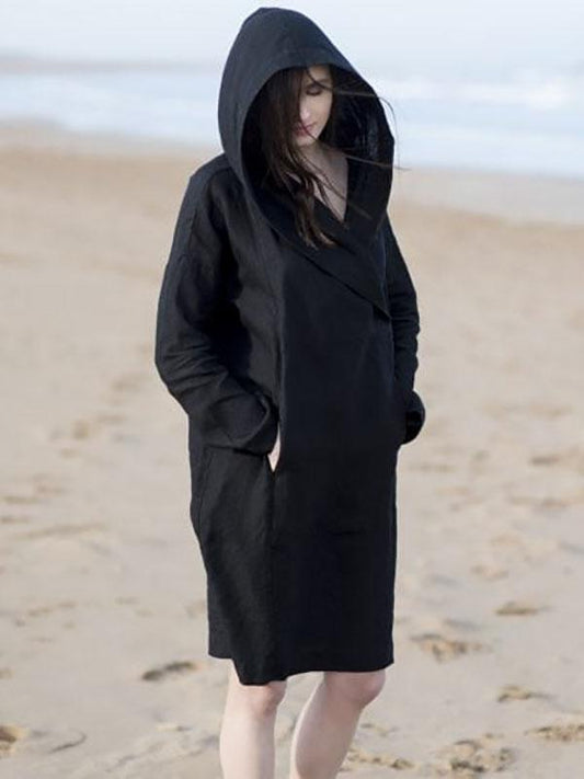 Hooded Black Simple Beach Dress
