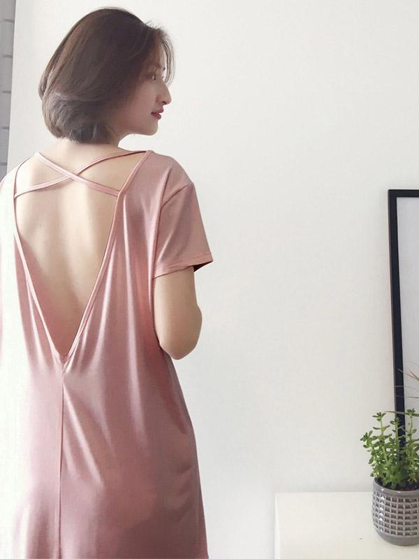 Leisure Solid V-Back Dress Pajama