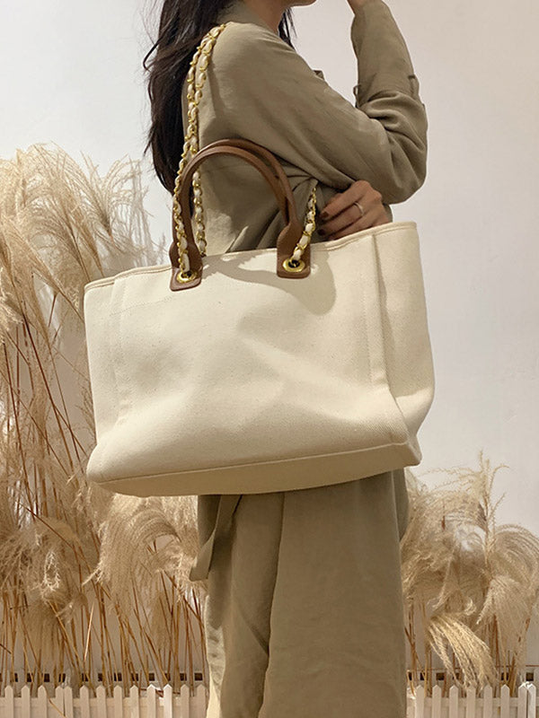 Urban Simple Chic Split-Joint Canvas Tote Bag