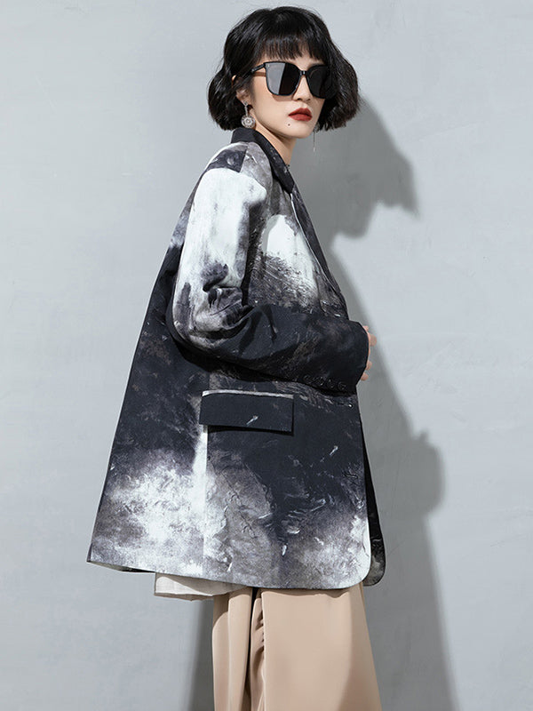 Fashion Tie-Dyed Notched Collar Long Sleeves Blazer