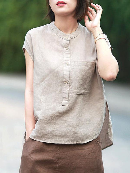 Solid High-low Short Sleeves Shirt