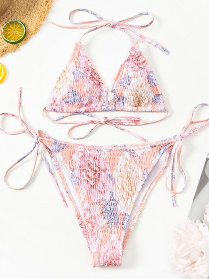Sexy Triangles Bandage Split Type Bikini Swimsuit