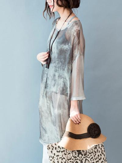 Summer Loose Silk Printed Maxi Dress