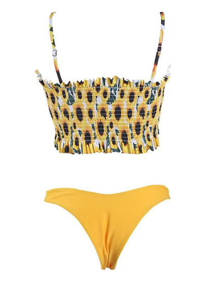 Smocked Printed Bikini Swimsuit