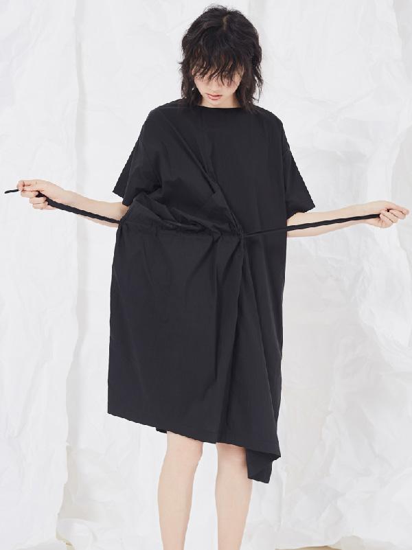 Simple Black Lace-up Split-joint Short Dress