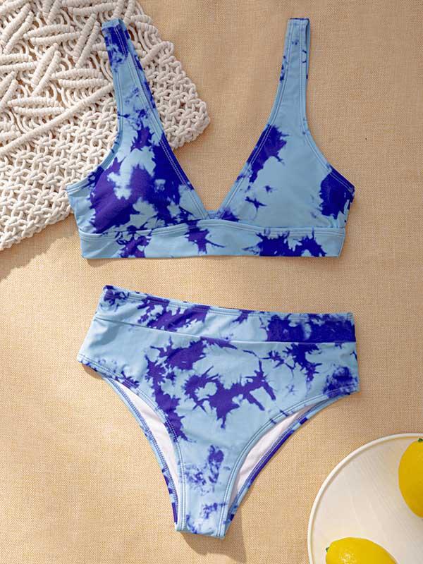 Tie-Dyed Gradient Split Bikini Swimsuit